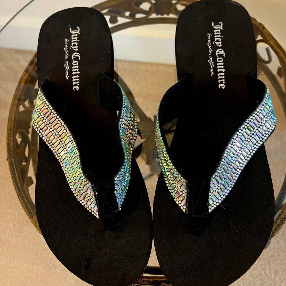 Juicy Couture Skip Jeweled Flip-Flops - Black - Size 7 {NWOT}